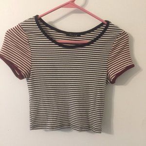 Timing burgundy and blue fun striped crop top